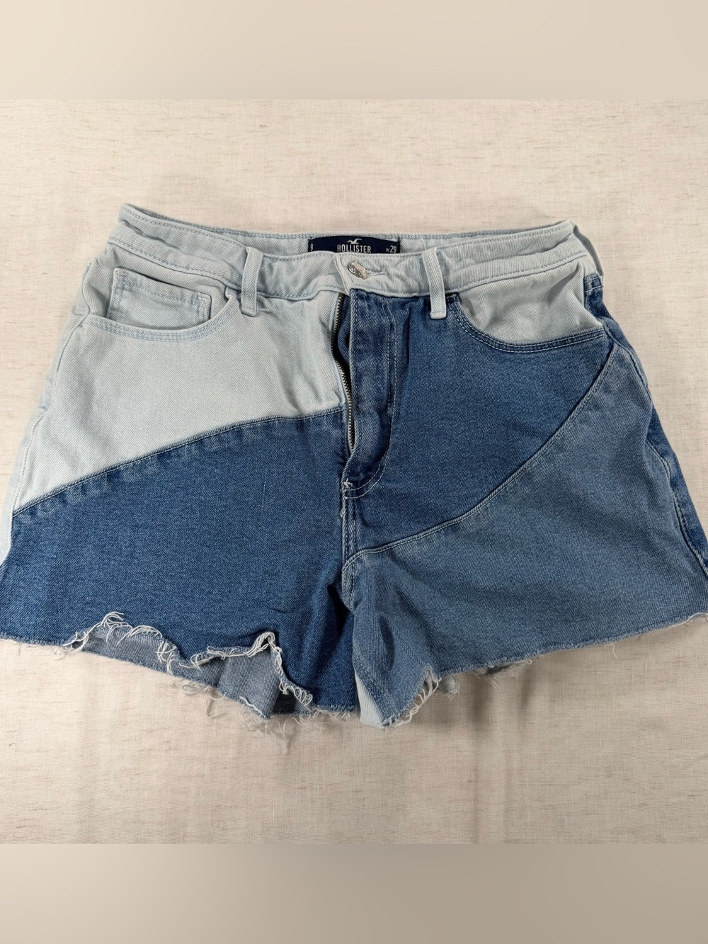 Hollister Two-Tone Blue Patchwork Denim Shorts